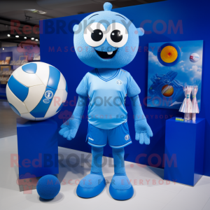 Blue Volleyball Ball mascot costume character dressed with a Swimwear and Coin purses