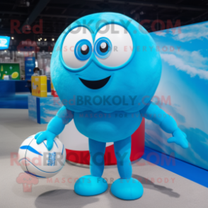 Blue Volleyball Ball mascot costume character dressed with a Swimwear and Coin purses