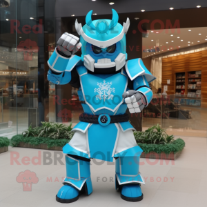 Cyan Samurai maskot kostume...