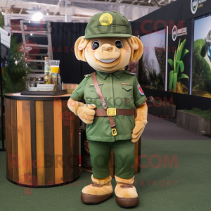 Gold Green Beer mascot costume character dressed with a Cargo Pants and Berets