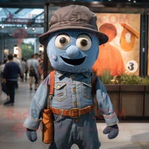 Rust Grenade mascot costume character dressed with a Denim Shirt and Berets