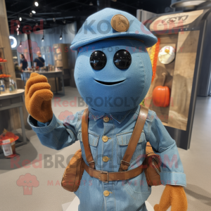 Rust Grenade mascot costume character dressed with a Denim Shirt and Berets