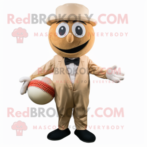 Beige Baseball Ball mascot costume character dressed with a Shorts and Bow ties