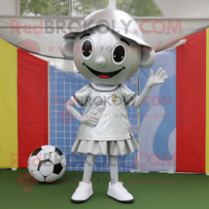 Silver Soccer Goal mascot costume character dressed with a Mini Skirt and Hats