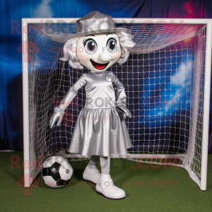 Silver Soccer Goal mascot costume character dressed with a Mini Skirt and Hats