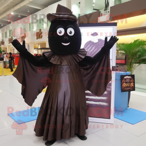 Black Chocolate Bars mascot costume character dressed with a Evening Gown and Shawls