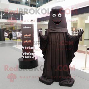 Black Chocolate Bars mascot costume character dressed with a Evening Gown and Shawls