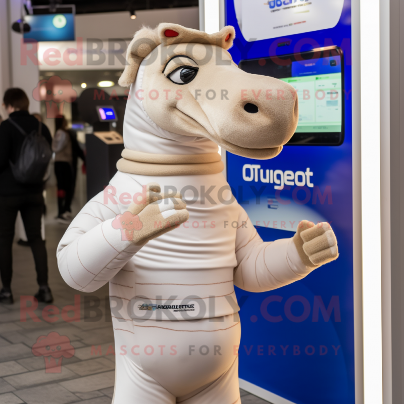 Beige Quagga mascot costume character dressed with a Turtleneck and Cufflinks