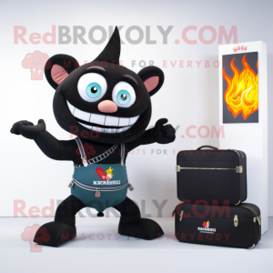 Black Fire Eater mascot costume character dressed with a Bikini and Wallets