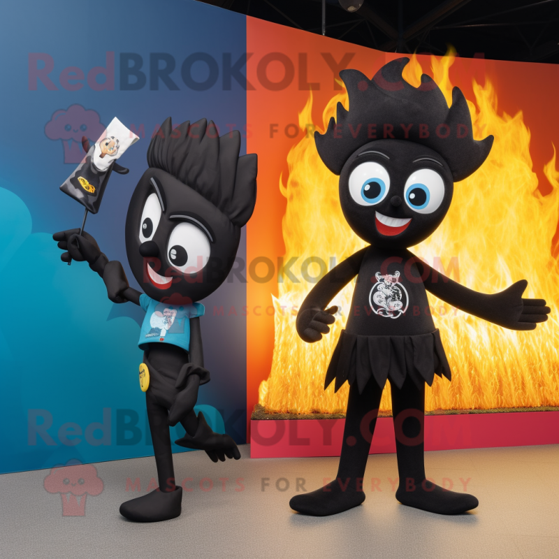 Black Fire Eater mascot costume character dressed with a Bikini and Wallets Black Fire Eater mascot costume character dressed with a Bikini and Wallets