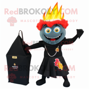Black Fire Eater mascot costume character dressed with a Bikini and Wallets