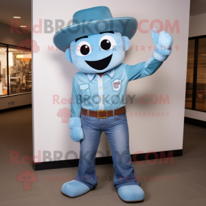 Sky Blue Chief mascot costume character dressed with a Bootcut Jeans and Wallets