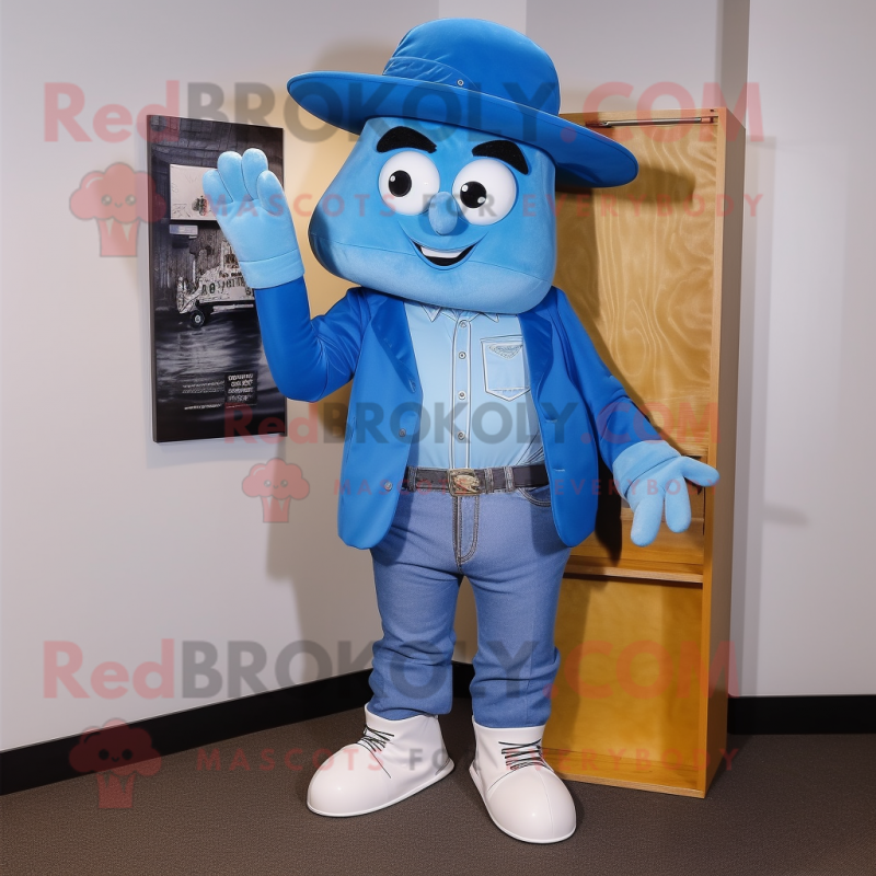 Sky Blue Chief mascot costume character dressed with a Bootcut Jeans and Wallets