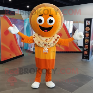 Orange Pizza mascot costume character dressed with a Bodysuit and Scarf clips