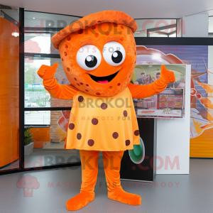 Orange Pizza mascot costume character dressed with a Bodysuit and Scarf clips