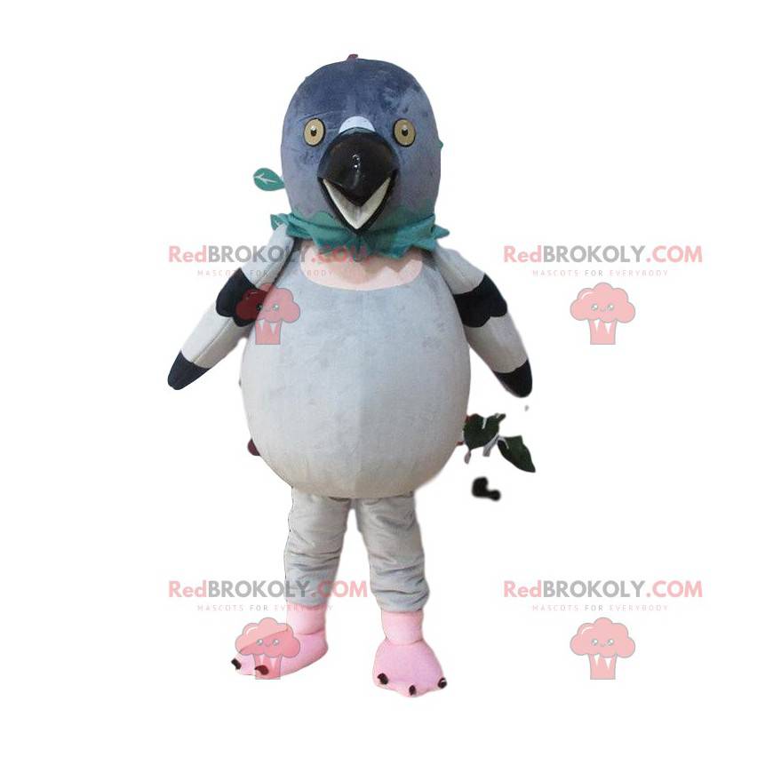Mascote pombo branco e cinza, fantasia de pássaro gigante -