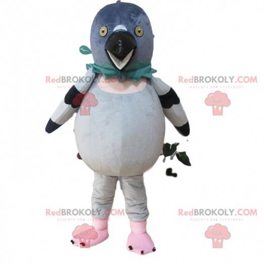 Mascot white and gray pigeon, giant bird costume -
