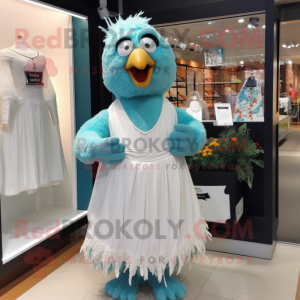 Teal Chicken Parmesan mascot costume character dressed with a Wedding Dress and Cummerbunds