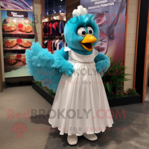 Teal Chicken Parmesan mascot costume character dressed with a Wedding Dress and Cummerbunds