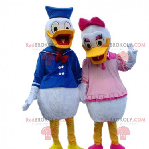 Mascottes van Donald en Daisy, beroemde paar Disney-eenden -