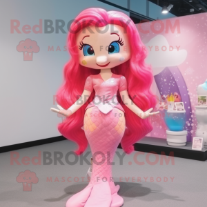 Pink Mermaid mascot costume character dressed with a Vest and Hairpins