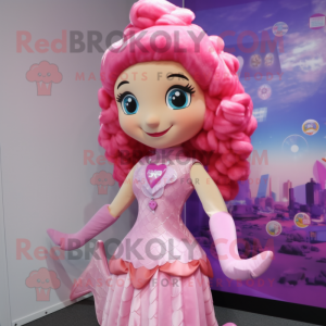 Pink Mermaid mascot costume character dressed with a Vest and Hairpins
