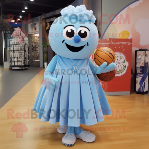 Sky Blue Meatballs mascot costume character dressed with a Empire Waist Dress and Shoe laces