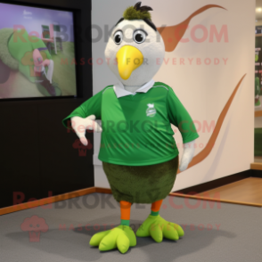 Green Guinea Fowl mascot costume character dressed with a Running Shorts and Earrings