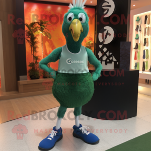 Green Guinea Fowl mascot costume character dressed with a Running Shorts and Earrings