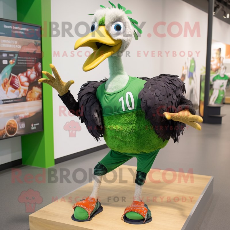 Green Guinea Fowl mascot costume character dressed with a Running Shorts and Earrings