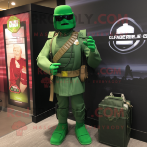 Green Gi Joe mascot costume character dressed with a Empire Waist Dress and Briefcases