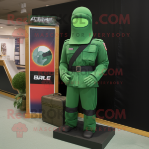 Green Gi Joe mascot costume character dressed with a Empire Waist Dress and Briefcases