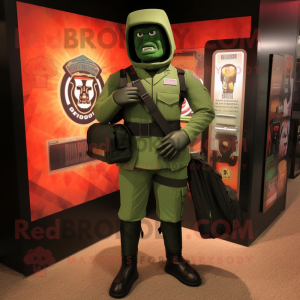 Green Gi Joe mascot costume character dressed with a Empire Waist Dress and Briefcases