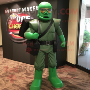 Green Gi Joe mascot costume character dressed with a Empire Waist Dress and Briefcases