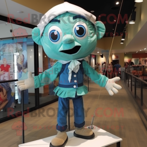 Teal Tightrope Walker mascot costume character dressed with a Poplin Shirt and Backpacks