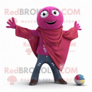 Magenta Petanque Ball mascot costume character dressed with a Jeans and Shawls