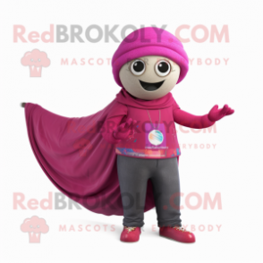 Magenta Petanque Ball mascot costume character dressed with a Jeans and Shawls