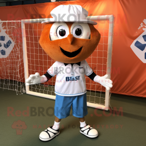 Rust Soccer Goal mascot costume character dressed with a Poplin Shirt and Hat pins