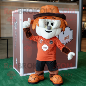 Rust Soccer Goal mascot costume character dressed with a Poplin Shirt and Hat pins