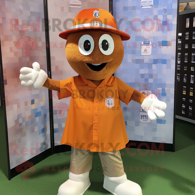 Rust Soccer Goal mascot costume character dressed with a Poplin Shirt and Hat pins Rust Soccer Goal mascot costume character dressed with a Poplin Shirt and Hat pins