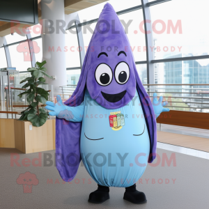 Sky Blue Eggplant mascot costume character dressed with a Waistcoat and Scarf clips