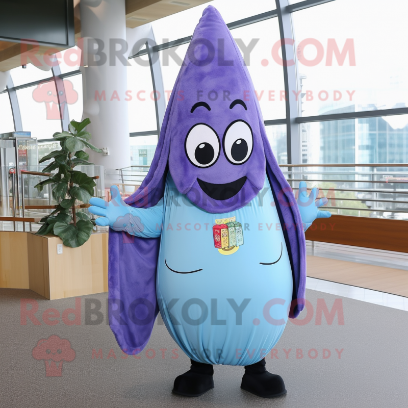 Sky Blue Eggplant mascot costume character dressed with a Waistcoat and Scarf clips