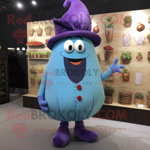 Sky Blue Eggplant mascot costume character dressed with a Waistcoat and Scarf clips