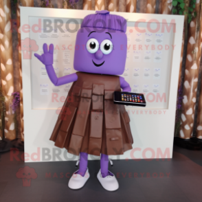 Lavender Chocolate Bar mascot costume character dressed with a Culottes and Hairpins