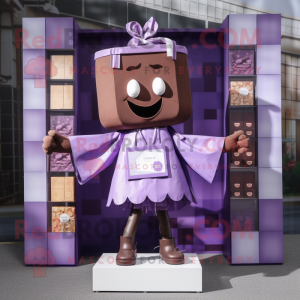 Lavender Chocolate Bar mascot costume character dressed with a Culottes and Hairpins