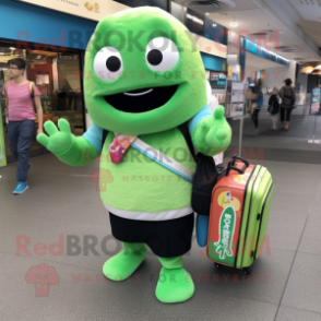 Green Sushi mascot costume character dressed with a Henley Shirt and Briefcases