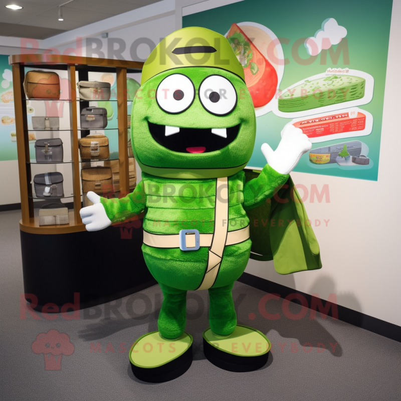 Green Sushi mascot costume character dressed with a Henley Shirt and Briefcases Green Sushi mascot costume character dressed with a Henley Shirt and Briefcases