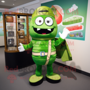 Green Sushi mascot costume character dressed with a Henley Shirt and Briefcases