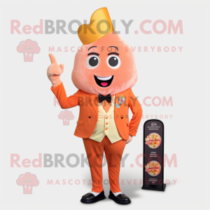 Peach Pop Corn mascot costume character dressed with a Blazer and Digital watches