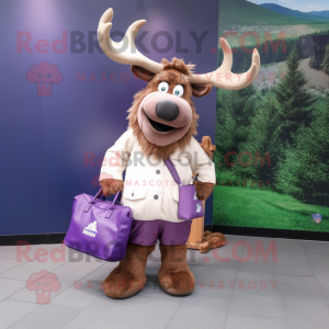 Lavender Irish Elk mascot costume character dressed with a Trousers and Tote bags